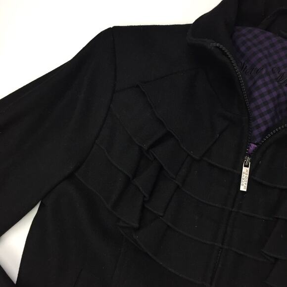 Steve Madden Black Ruffle Wool Bomber Jacket Med - Picture 3 of 8